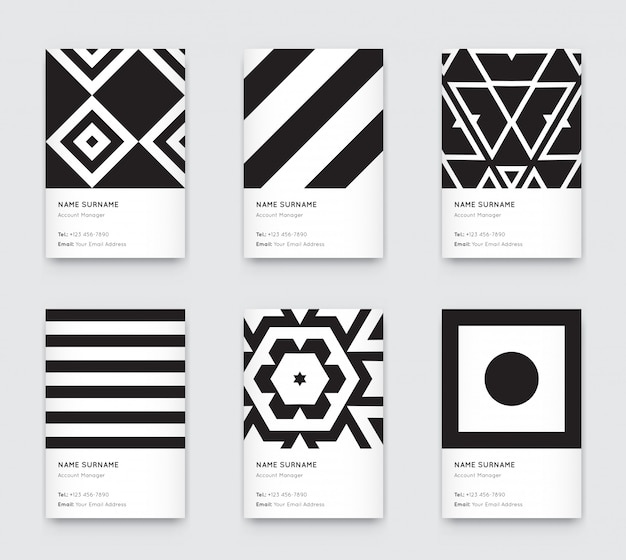 Vector minimal black and white graphic trendy vertical business cards set