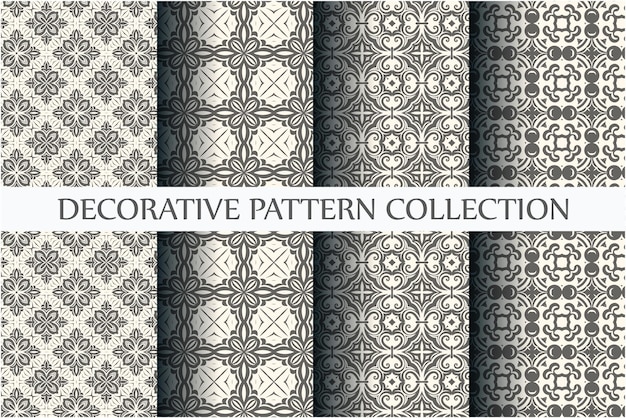 Minimal black and white seamless patterns set with arabesque style