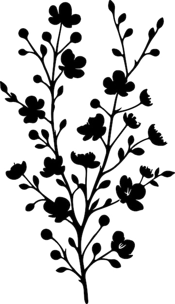 Vector minimal blooming floral branch silhouette vector illustration white background 10