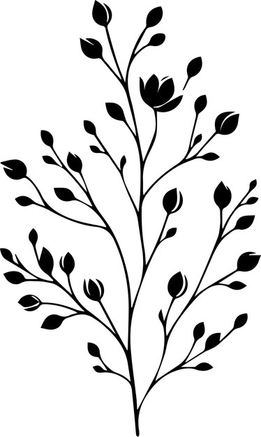 minimal Blooming floral branch silhouette vector illustration white background 24