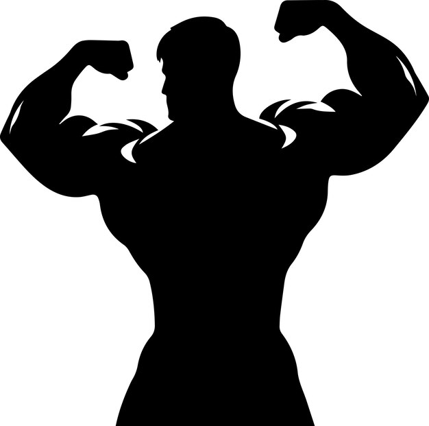 minimal bodybuilder pose vector silhouette black color silhouette white background 41