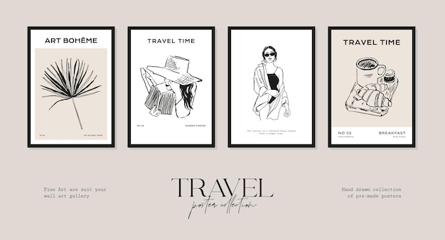 Minimal bohemian travel illustration poster design collection for wall art gallery