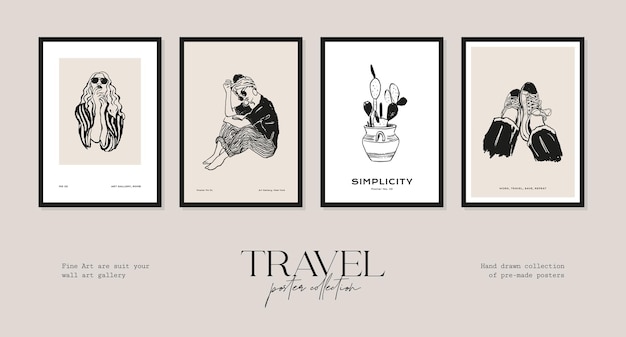 Minimal bohemian travel illustration poster design collection for wall art gallery