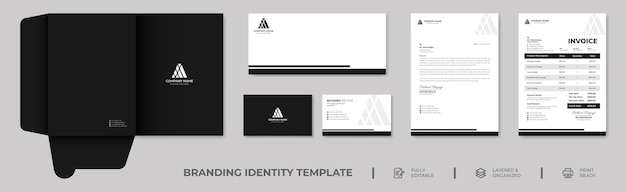 Minimal branding identity template business card letterhead invoice envelope business folder
