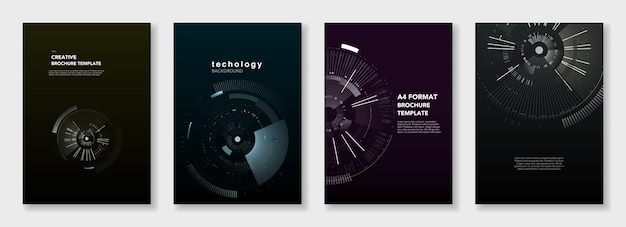 Minimal brochure templates. circle elements on dark . technology sci-fi