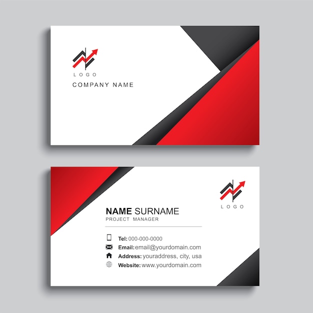 Minimal business card print template in black and red color.