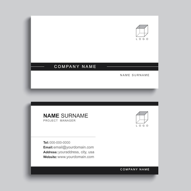 Минимальная визитная карточка печати шаблон дизайна. Черный цвет и простая компоновка.