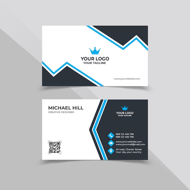 Minimal Business card template in white blue and black color