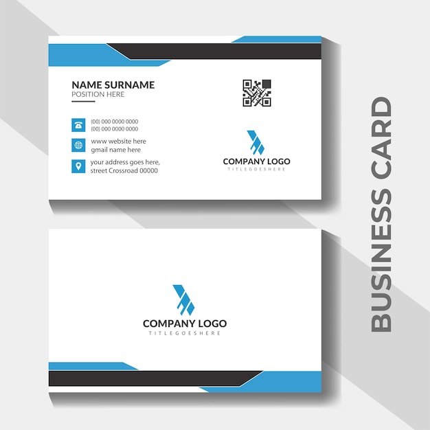 Minimal business card with abstract shapes and blue and black colors