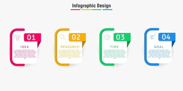 Minimal business infographic template tijdlijn met 4 stappenopties en marketingpictogrammen