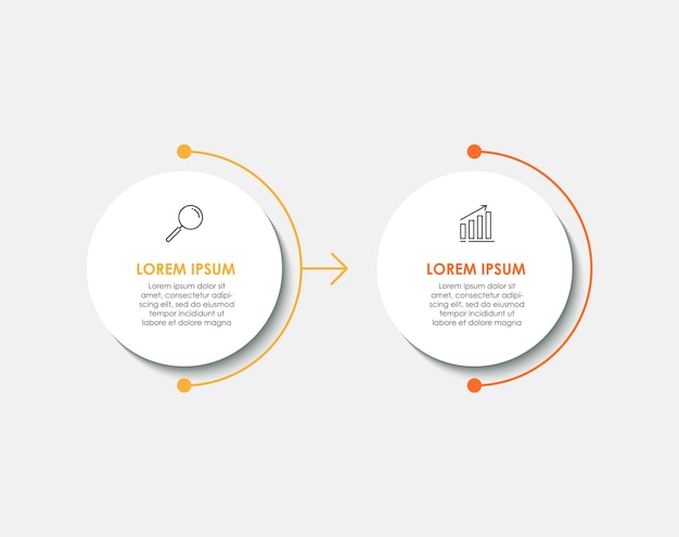 Modello di infografica aziendale minima timeline con opzioni in 2 passaggi e icone di marketing