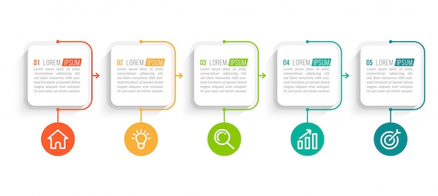 Modello minimo di infographics di affari con 5 punti