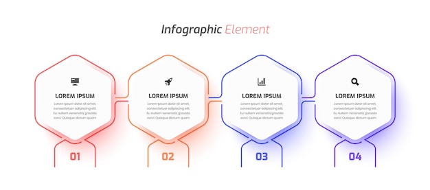 Minimal Business Timeline Infographic Design met zeshoek labelpictogram en 4 cijfers voor presentatie