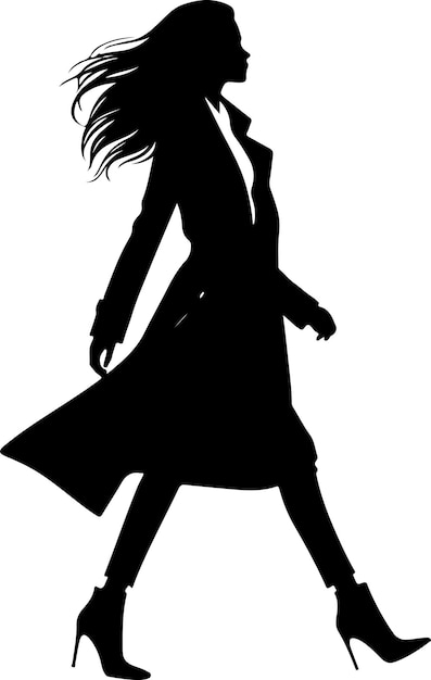 Минимальная бизнес-женщина, идущая вперед в зимней одежде, позирует в силуэте вектора 7