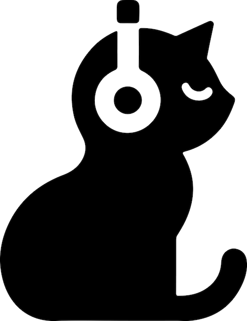 Vector minimal a cat listening songs with headphone vector icon clipart silhouette black color 2