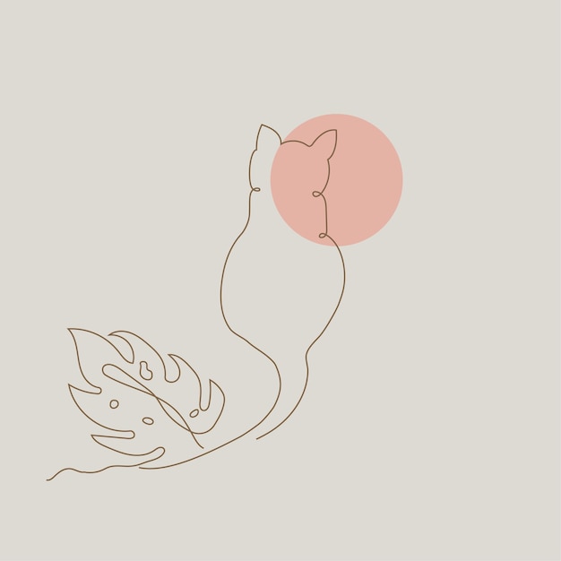 Minimal cat un disegno a tratteggio arte abstract pet logo una linea simpatico gatto design silhouette disegnato a mano stile minimalismo uno stile di disegno a tratteggio su vista sole copia spazio per il tuo testo