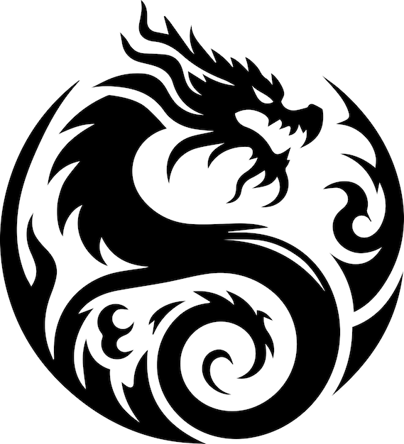 Vector minimal chinese dragon logo vector silhouette black color silhouette white background 16