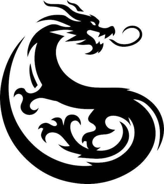 minimal Chinese Dragon Logo vector silhouette black color silhouette white background 3