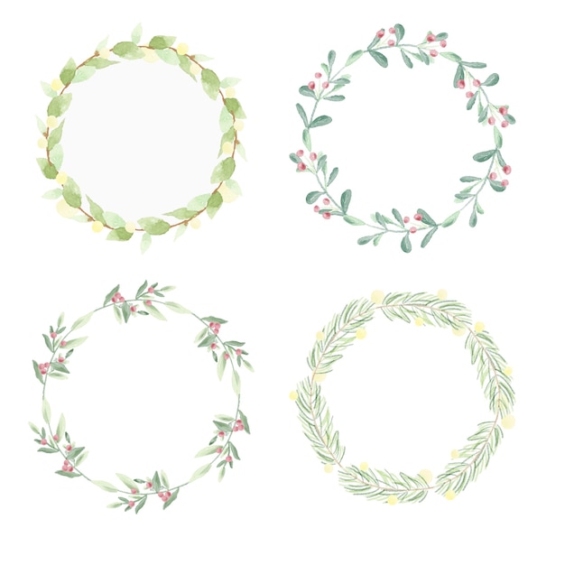 Minimal Christmas watercolor leaf wreath frame collection