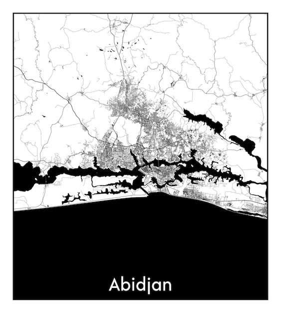 Minimal city map of Abidjan (Ivory Coast, Africa)