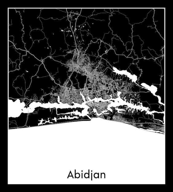 Minimal city map of Abidjan (Ivory Coast, Africa)