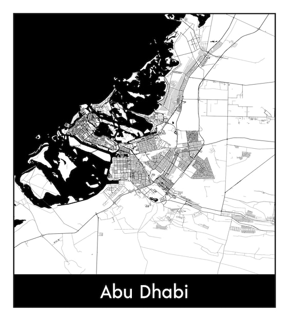 Mappa minima della città di abu dhabi (emirati arabi uniti, asia)