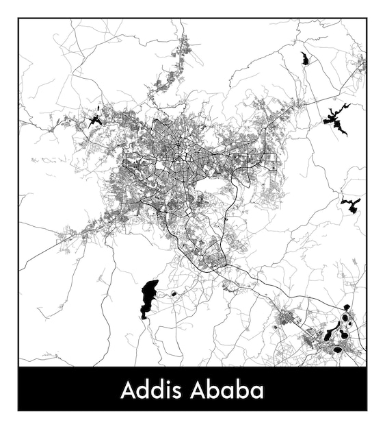 アディスアベバの最小限の都市地図（エチオピア、アフリカ）