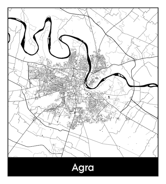 Minimal city map of Agra (India, Asia)