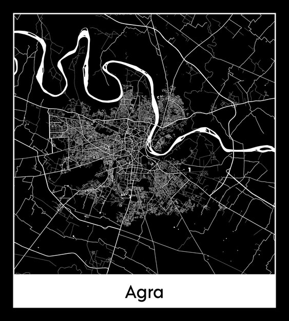 Minimal city map of Agra (India, Asia)