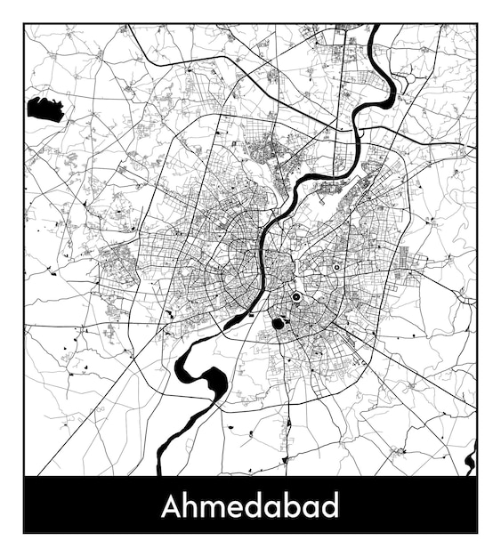 Ahmedabad의 최소 도시 지도(인도, 아시아)