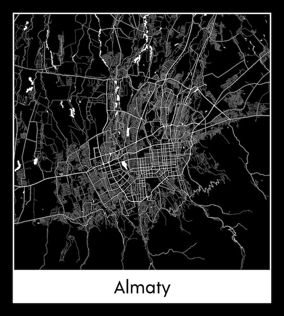 アルマトイの最小限の都市地図（カザフスタン、アジア）