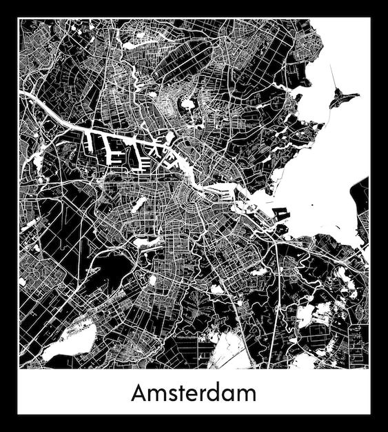 Minimal city map of amsterdam (netherlands, europe)