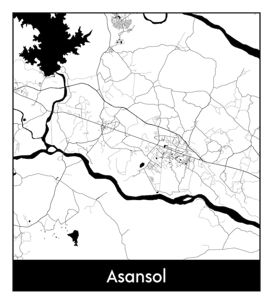 Mappa minima della città di asansol (india, asia)