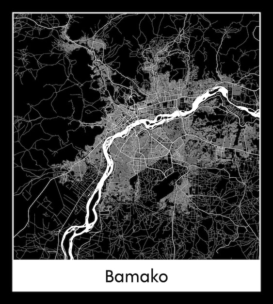 Minimal city map of Bamako (Mali, Africa)