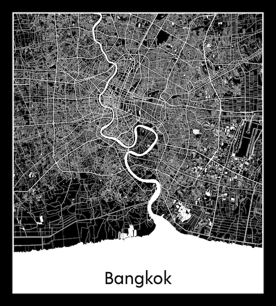 バンコクの最小限の都市地図（タイ、アジア）