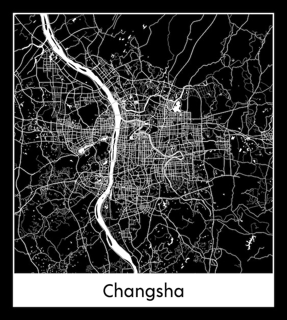 Vector minimal city map of changsha (china, asia)