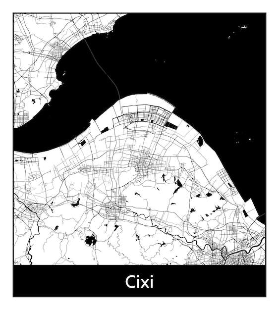 Vettore mappa minima della città di cixi (cina, asia)