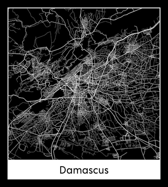 Minimal city map of Damascus (Syria, Asia)