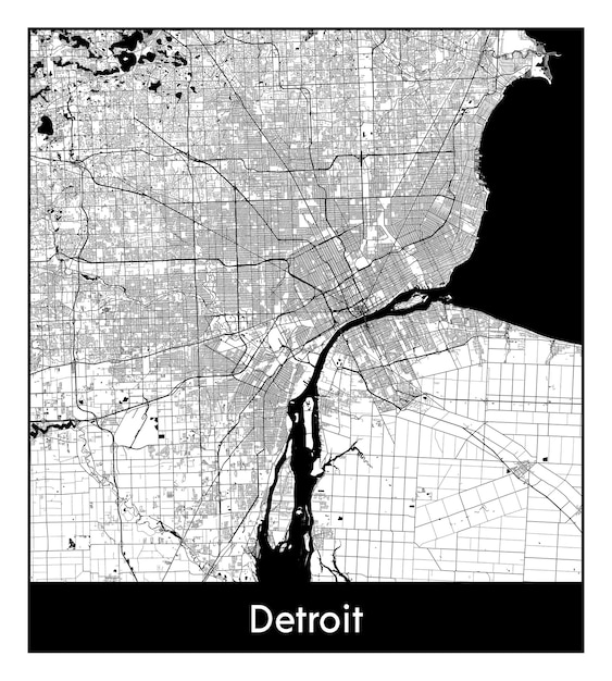 Минимальная карта города Детройта (США, Северная Америка)