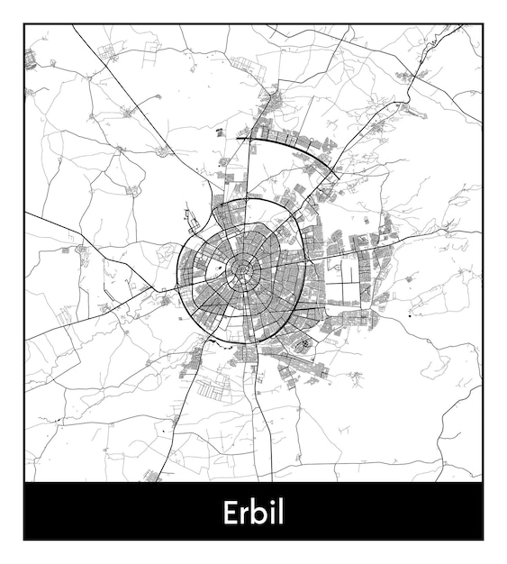 Vector minimal city map of erbil (iraq, asia)