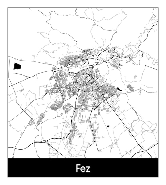 フェズの最小限の都市地図（モロッコ、アフリカ）