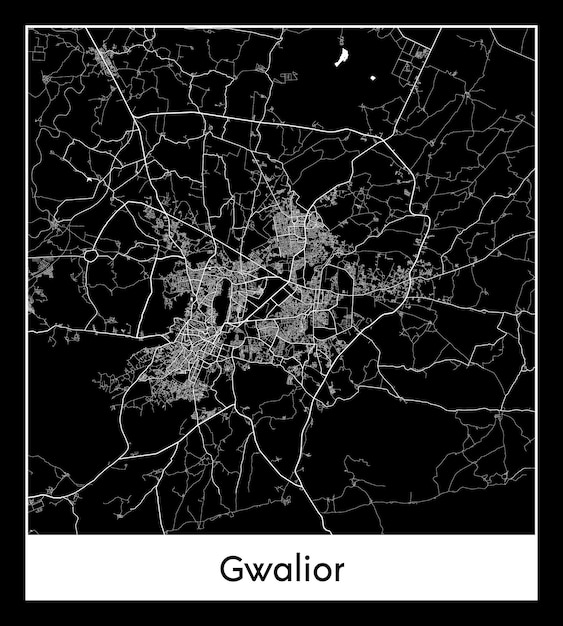 Minimal city map of Gwalior (India, Asia)