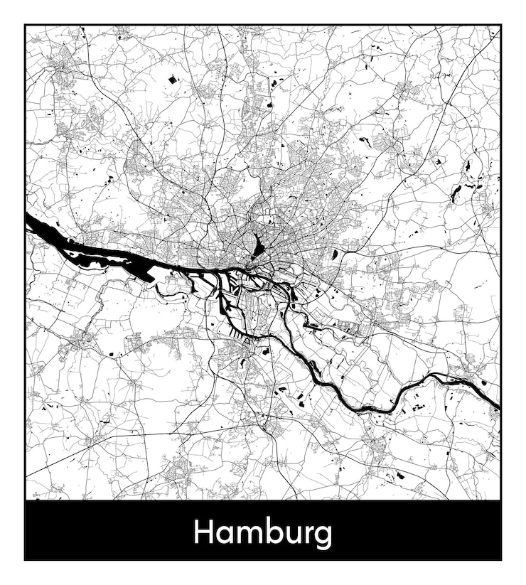 Vector minimal city map of hamburg (germany, europe)