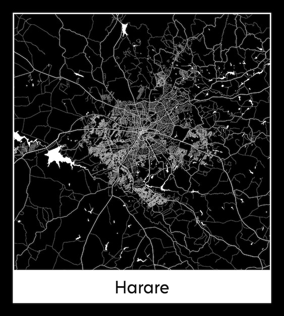 Mappa minima della città di harare (zimbabwe, africa)