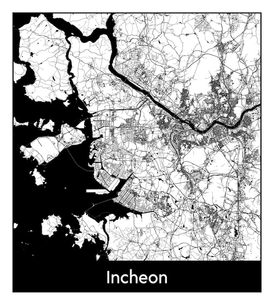 Vector minimal city map of incheon (south korea, asia)