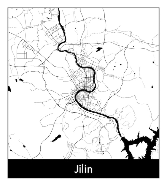 Minimal city map of Jilin (China, Asia)