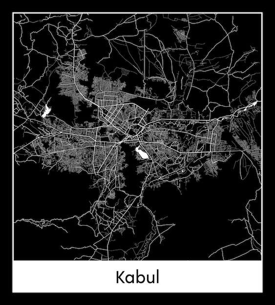 カブールの最小限の都市地図（アフガニスタン、アジア）