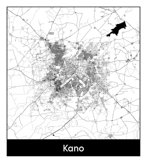 Minimal city map of Kano (Nigeria, Africa)