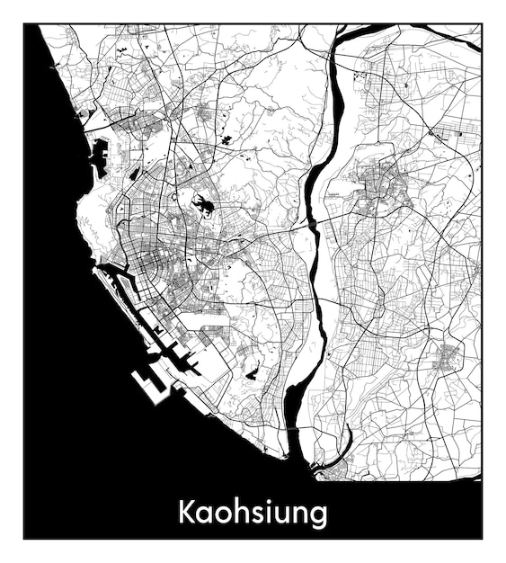 Minimal city map of Kaohsiung (China, Asia)