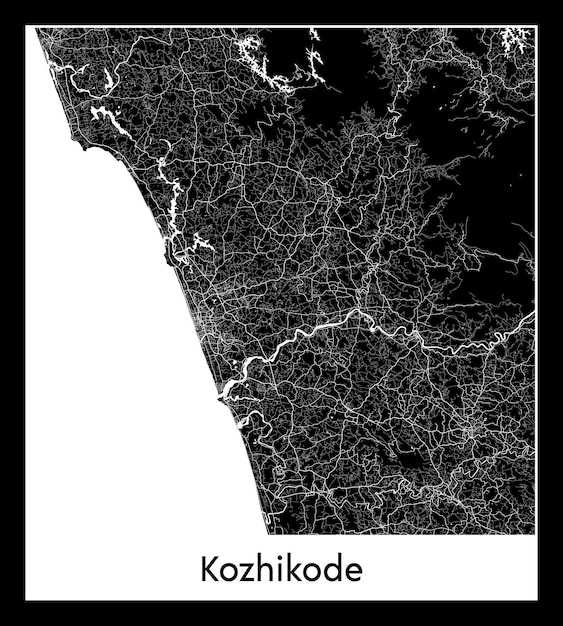 Minimal city map of Kozhikode (India, Asia)